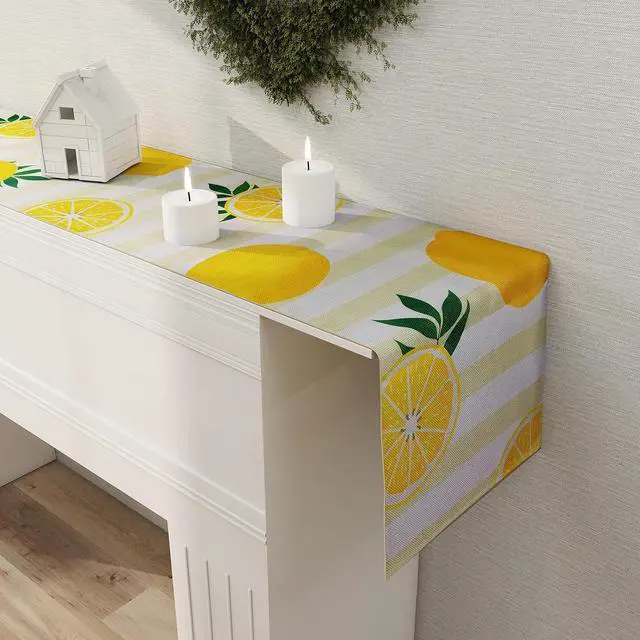 Alt view image 5 of 7 - Lemon Table Runner Kitchen Decor, 13 × 72 Inch | Yellow and White Stripes Lemon Table Decorations Summer Spring Seasonal Home Decor for Dining Table Farmhouse Party