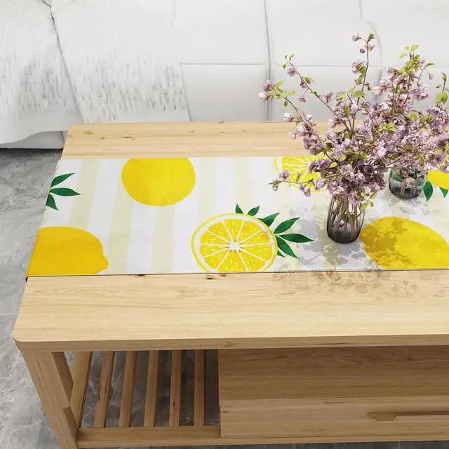 Alt view image 6 of 7 - Lemon Table Runner Kitchen Decor, 13 × 72 Inch | Yellow and White Stripes Lemon Table Decorations Summer Spring Seasonal Home Decor for Dining Table Farmhouse Party