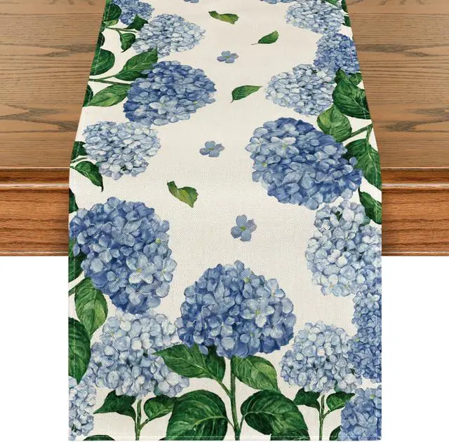 Main image of Artoid Mode Watercolor Hydrangea Table Runner, Spring Summer Seasonal Kitchen Dining Table Decoration for Indoor Outdoor Home Party Decor 13 x 72 Inch
