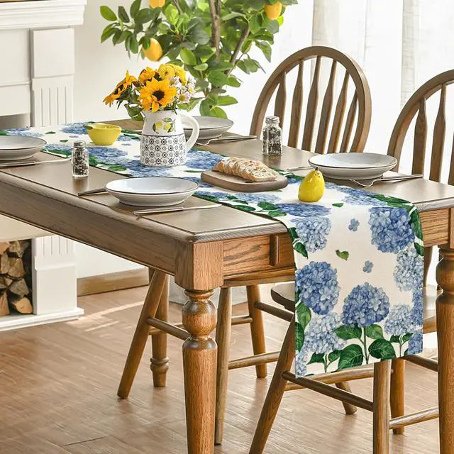 Alt view image 3 of 7 - Artoid Mode Watercolor Hydrangea Table Runner, Spring Summer Seasonal Kitchen Dining Table Decoration for Indoor Outdoor Home Party Decor 13 x 72 Inch