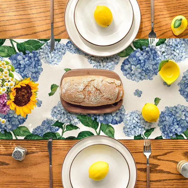 Alt view image 4 of 7 - Artoid Mode Watercolor Hydrangea Table Runner, Spring Summer Seasonal Kitchen Dining Table Decoration for Indoor Outdoor Home Party Decor 13 x 72 Inch