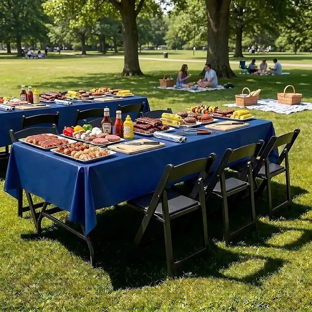 Alt view image 2 of 7 - Smiry Disposable Table Cloth 3 Pack, 54 x 108 Inch Waterproof Plastic Tablecloth, Decorative Rectangle Table Covers for Party, Birthday, Picnic, Navy
