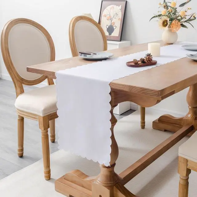 Alt view image 2 of 7 - Solid White Farmhouse Scalloped Table Runner 13 x 72 Inchs | Washable Polyester Cute Everyday Decorative Table Runners for Dinner Birthday Wedding and Party