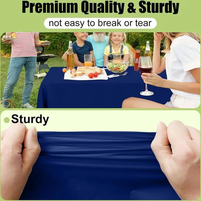 Alt view image 5 of 7 - Smiry Disposable Table Cloth 3 Pack, 54 x 108 Inch Waterproof Plastic Tablecloth, Decorative Rectangle Table Covers for Party, Birthday, Picnic, Navy