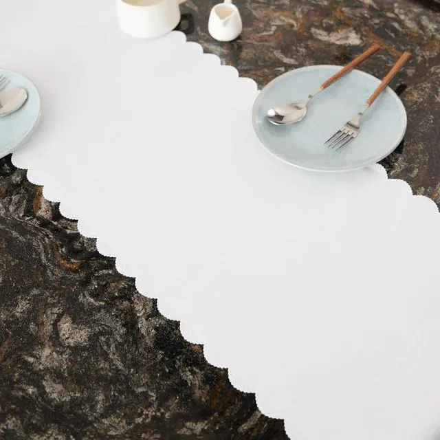 Alt view image 4 of 7 - Solid White Farmhouse Scalloped Table Runner 13 x 72 Inchs | Washable Polyester Cute Everyday Decorative Table Runners for Dinner Birthday Wedding and Party