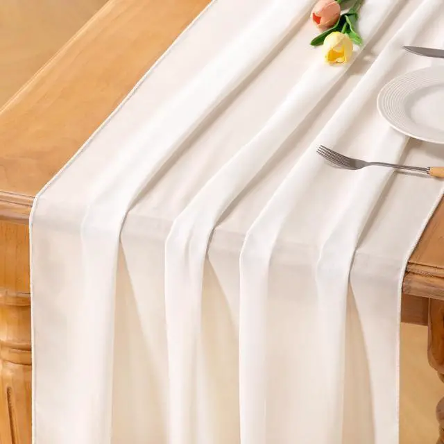 Main image of Ivory White Chiffon Table Runner Fall Boho Wedding Birthday Party Decor | 14ft 29x120 Inches Rustic Farmhouse Centerpiece Runner Sheer Bridal Baby Shower Anniversary Holiday Home Decorations