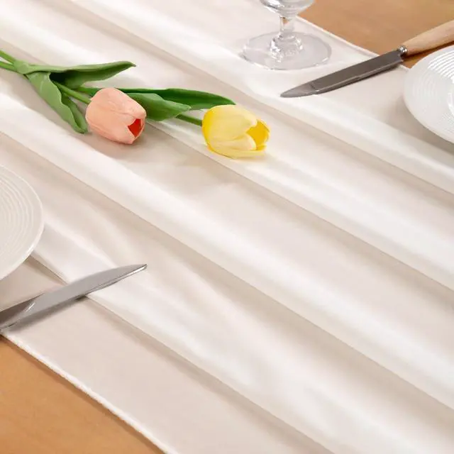 Alt view image 2 of 5 - Ivory White Chiffon Table Runner Fall Boho Wedding Birthday Party Decor | 14ft 29x120 Inches Rustic Farmhouse Centerpiece Runner Sheer Bridal Baby Shower Anniversary Holiday Home Decorations