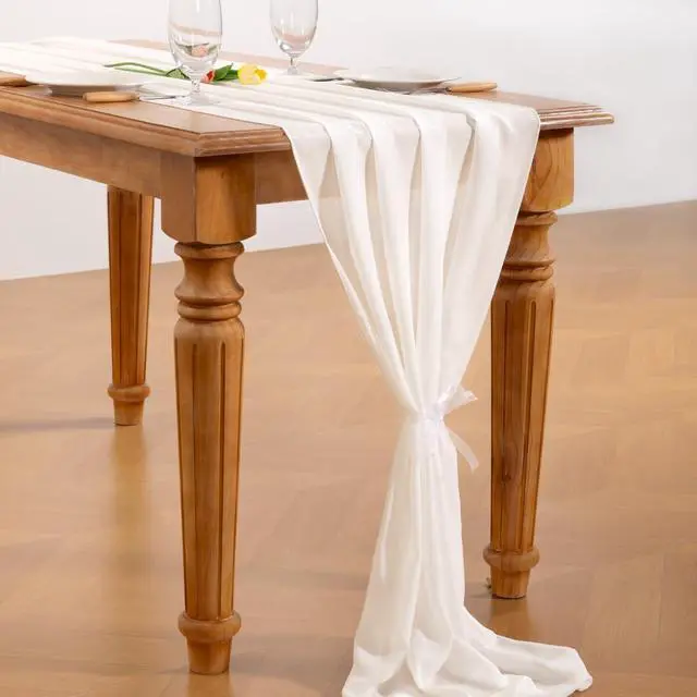 Alt view image 4 of 5 - Ivory White Chiffon Table Runner Fall Boho Wedding Birthday Party Decor | 14ft 29x120 Inches Rustic Farmhouse Centerpiece Runner Sheer Bridal Baby Shower Anniversary Holiday Home Decorations
