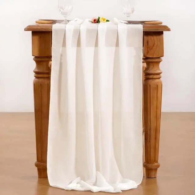 Alt view image 5 of 5 - Ivory White Chiffon Table Runner Fall Boho Wedding Birthday Party Decor | 14ft 29x120 Inches Rustic Farmhouse Centerpiece Runner Sheer Bridal Baby Shower Anniversary Holiday Home Decorations