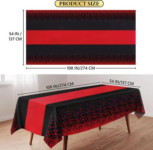 Alt view image 2 of 7 - 4 Pack Black and Red Disposable Tablecloth, Leakproof & Sturdy Table Cloth | 54×108 Inches Waterproof Plastic Rectangle Table Cover for Anniversary Graduation Party, Birthday Wedding Party Decorations