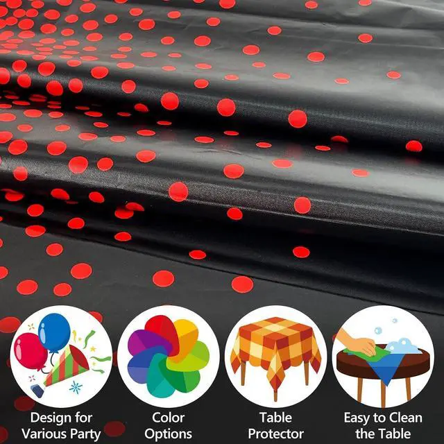 Alt view image 4 of 7 - 4 Pack Black and Red Disposable Tablecloth, Leakproof & Sturdy Table Cloth | 54×108 Inches Waterproof Plastic Rectangle Table Cover for Anniversary Graduation Party, Birthday Wedding Party Decorations