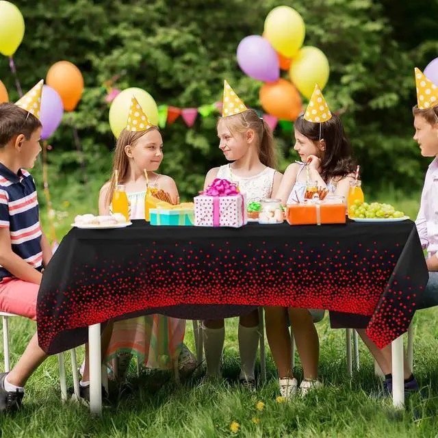 Alt view image 5 of 7 - 4 Pack Black and Red Disposable Tablecloth, Leakproof & Sturdy Table Cloth | 54×108 Inches Waterproof Plastic Rectangle Table Cover for Anniversary Graduation Party, Birthday Wedding Party Decorations