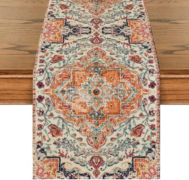 Main image of Artoid Mode Boho Bohemia Style Orange Table Runner, Country Rustic Farmhouse Magical Fall Kitchen Dining Table Decoration for Home Party Decor 13x72 Inch