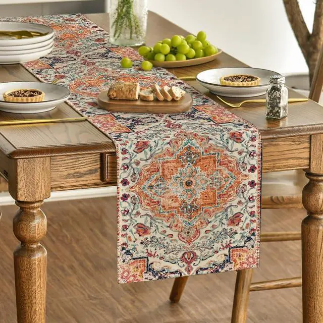 Alt view image 3 of 7 - Artoid Mode Boho Bohemia Style Orange Table Runner, Country Rustic Farmhouse Magical Fall Kitchen Dining Table Decoration for Home Party Decor 13x72 Inch