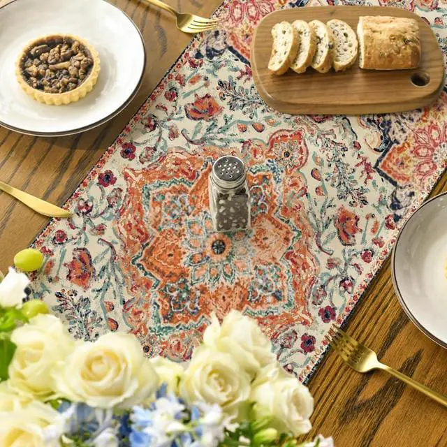 Alt view image 4 of 7 - Artoid Mode Boho Bohemia Style Orange Table Runner, Country Rustic Farmhouse Magical Fall Kitchen Dining Table Decoration for Home Party Decor 13x72 Inch
