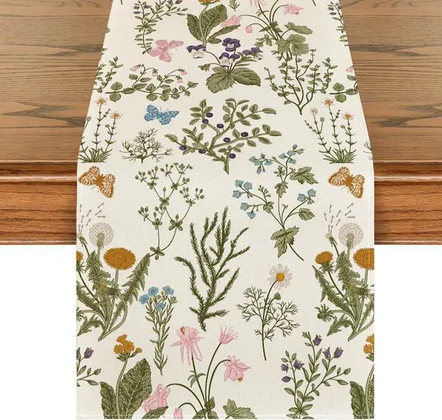 Main image of Artoid Mode Wildflowers Floral Spring Table Runner, Butterfly Seasonal Summer Kitchen Dining Table Decoration for Home Party Decor 13x90 Inch