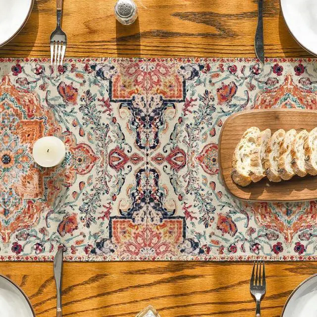 Alt view image 7 of 7 - Artoid Mode Boho Bohemia Style Orange Table Runner, Country Rustic Farmhouse Magical Fall Kitchen Dining Table Decoration for Home Party Decor 13x72 Inch