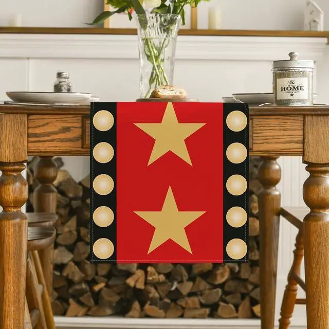 Alt view image 2 of 7 - Artoid Mode Red Movie Theme with Gold Star Design Movie Night Table Runner, Red Carpet Kitchen Dining Table Decoration for Home Party Decor 13x72 Inch