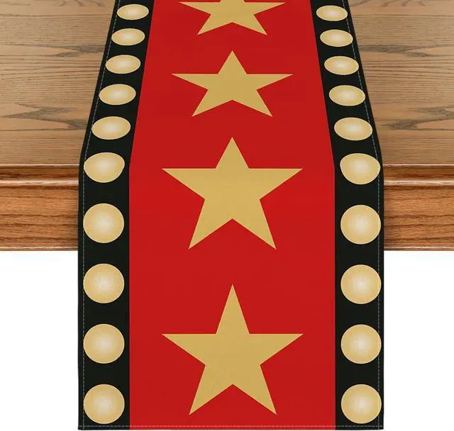 Main image of Artoid Mode Red Movie Theme with Gold Star Design Movie Night Table Runner, Red Carpet Kitchen Dining Table Decoration for Home Party Decor 13x72 Inch
