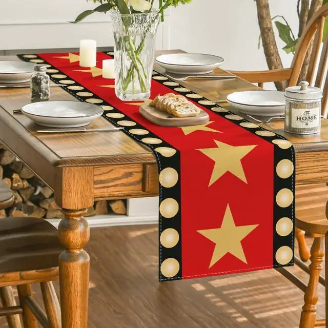 Alt view image 4 of 7 - Artoid Mode Red Movie Theme with Gold Star Design Movie Night Table Runner, Red Carpet Kitchen Dining Table Decoration for Home Party Decor 13x72 Inch
