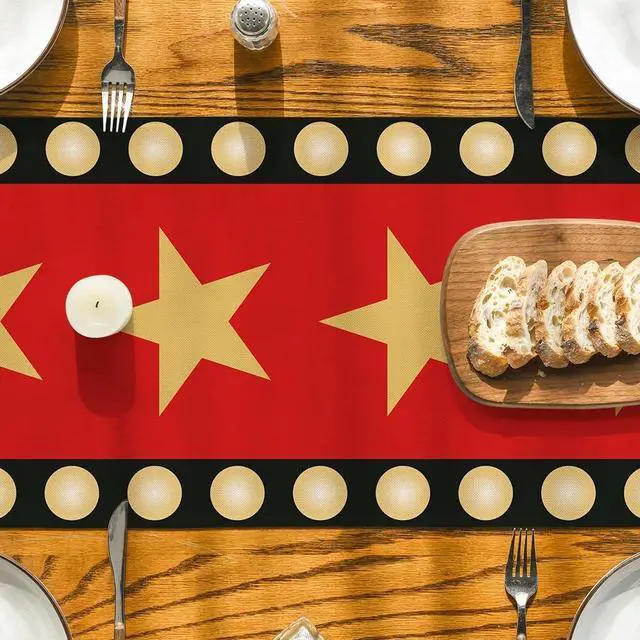 Alt view image 3 of 7 - Artoid Mode Red Movie Theme with Gold Star Design Movie Night Table Runner, Red Carpet Kitchen Dining Table Decoration for Home Party Decor 13x72 Inch