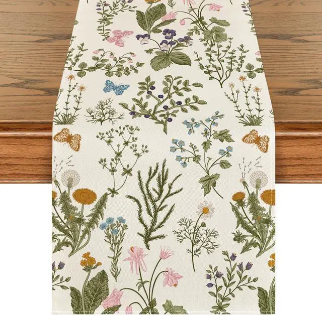 Main image of Artoid Mode Wildflowers Floral Spring Table Runner, Seasonal Summer Butterfly Kitchen Dining Table Decoration for Home Party 13x72 Inch
