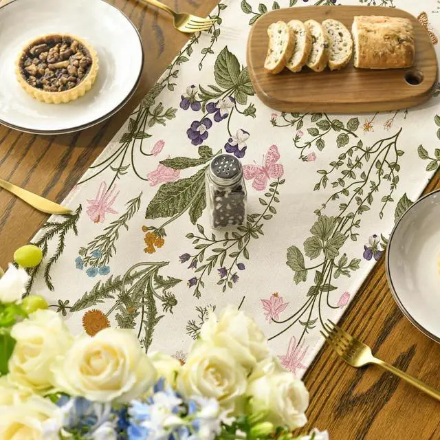 Alt view image 4 of 7 - Artoid Mode Wildflowers Floral Spring Table Runner, Seasonal Summer Butterfly Kitchen Dining Table Decoration for Home Party 13x72 Inch