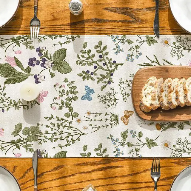 Alt view image 7 of 7 - Artoid Mode Wildflowers Floral Spring Table Runner, Seasonal Summer Butterfly Kitchen Dining Table Decoration for Home Party 13x72 Inch