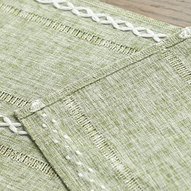Alt view image 5 of 7 - Artoid Mode Sage Green Rustic Cotton Linen Table Runner, Seasonal Embroidered Hollow Kitchen Dining Table Decoration for Home Party Decor 13x72 Inch