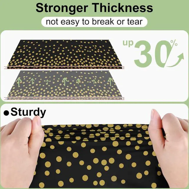 Alt view image 2 of 7 - misaya 3 Packs Dot Disposable Table Cloth, 54 x 108 Inch Waterproof Plastic Tablecloth, Rectangle Gold Dots in Black Table Covers for Picnic, Birthday, Party and Back to School