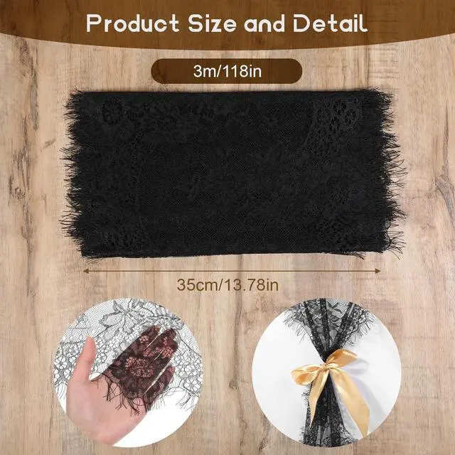Alt view image 2 of 7 - Black Lace Table Runner Vintage Gothic Lace Tablecloth Embroidered Doilies Long Tulle Fabric Halloween Table Decor for Wedding Home Parties Gathering(14x118 Inch)