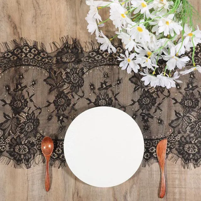 Alt view image 6 of 7 - Black Lace Table Runner Vintage Gothic Lace Tablecloth Embroidered Doilies Long Tulle Fabric Halloween Table Decor for Wedding Home Parties Gathering(14x118 Inch)