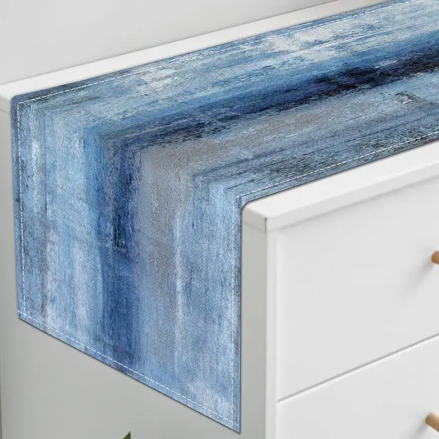 Alt view image 3 of 7 - Blue Grey Table Runners Modern Art Farmhouse Linen Table Runners Dresser Scarves Retro Rustic Style for Party Kitchen Dining Table Coffee Holiday Party Decor (13"x 36", Blue Grey)