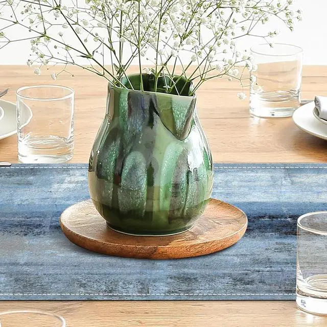 Alt view image 4 of 7 - Blue Grey Table Runners Modern Art Farmhouse Linen Table Runners Dresser Scarves Retro Rustic Style for Party Kitchen Dining Table Coffee Holiday Party Decor (13"x 36", Blue Grey)