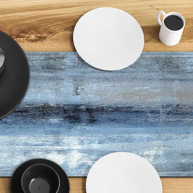 Alt view image 5 of 7 - Blue Grey Table Runners Modern Art Farmhouse Linen Table Runners Dresser Scarves Retro Rustic Style for Party Kitchen Dining Table Coffee Holiday Party Decor (13"x 36", Blue Grey)
