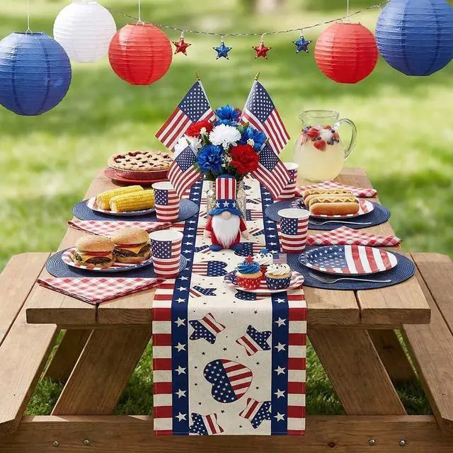 Alt view image 2 of 6 - 4th of July Table Runner, USA Patriotic Decorations, 13 x 72 Inch Rectangular Tablecloth Decorations for Independence Day, Memorial Day, 250 American Anniversary