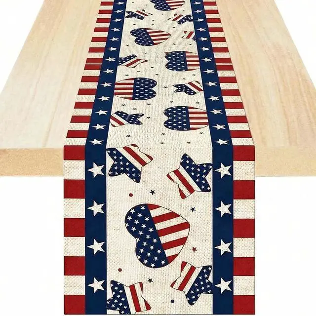 Main image of 4th of July Table Runner, USA Patriotic Decorations, 13 x 72 Inch Rectangular Tablecloth Decorations for Independence Day, Memorial Day, 250 American Anniversary