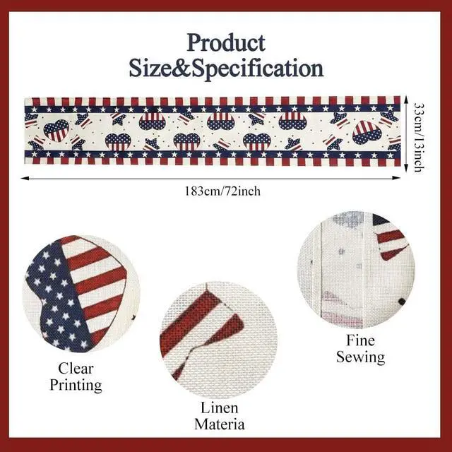Alt view image 3 of 6 - 4th of July Table Runner, USA Patriotic Decorations, 13 x 72 Inch Rectangular Tablecloth Decorations for Independence Day, Memorial Day, 250 American Anniversary