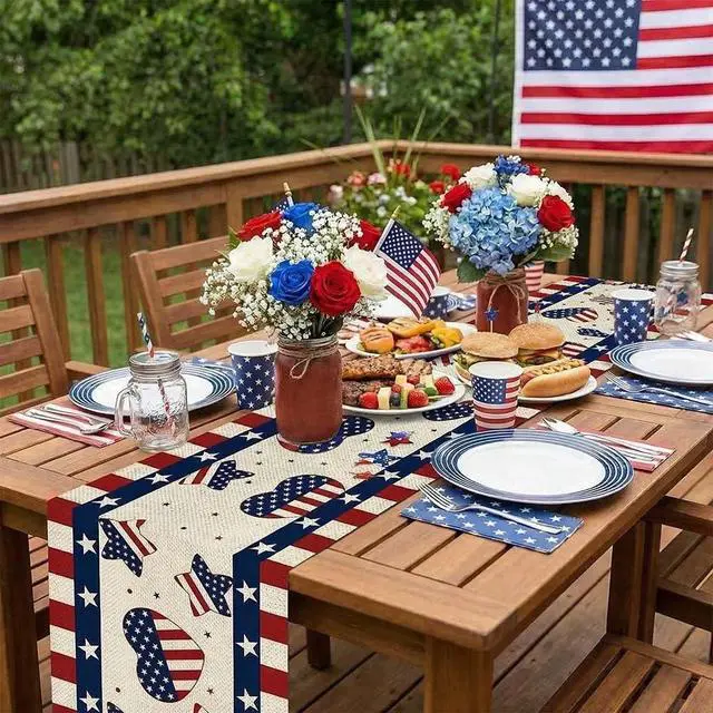 Alt view image 4 of 6 - 4th of July Table Runner, USA Patriotic Decorations, 13 x 72 Inch Rectangular Tablecloth Decorations for Independence Day, Memorial Day, 250 American Anniversary