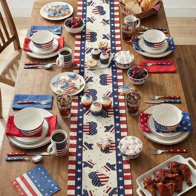Alt view image 5 of 6 - 4th of July Table Runner, USA Patriotic Decorations, 13 x 72 Inch Rectangular Tablecloth Decorations for Independence Day, Memorial Day, 250 American Anniversary