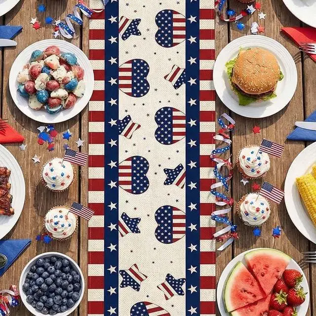 Alt view image 6 of 6 - 4th of July Table Runner, USA Patriotic Decorations, 13 x 72 Inch Rectangular Tablecloth Decorations for Independence Day, Memorial Day, 250 American Anniversary