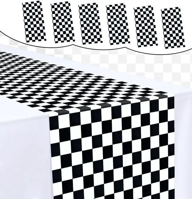 Main image of 6 Pcs Black and White Checkered Table Runner 14 x 108 Plastic Table Runner for Race Car Theme Party Birthday Baby Shower Disposable Table Runner