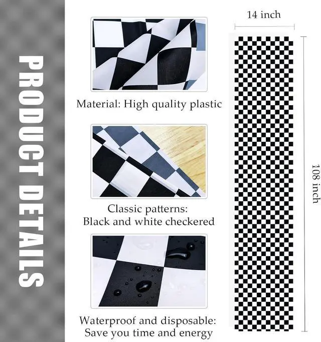 Alt view image 2 of 7 - 6 Pcs Black and White Checkered Table Runner 14 x 108 Plastic Table Runner for Race Car Theme Party Birthday Baby Shower Disposable Table Runner