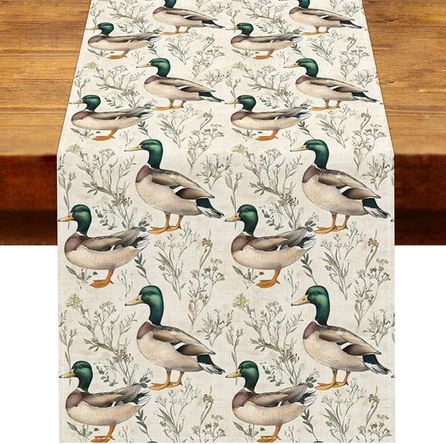 Main image of Mallard Duck Table Runner Vintage Duck Hunting Birthday Baby Shower Party Decoration One Lucky Duck Home Kitchen Dining Room Table Decor (13" x 72")