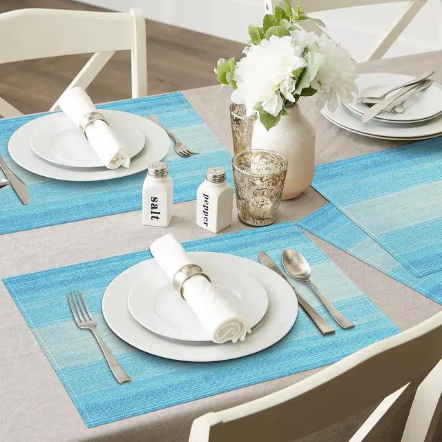 Alt view image 2 of 7 - Niviy Placemats, Placemats Set of 4 Washable Place Mats, Blue 12" x 18" | Easy to Clean, Heat Resistant Table Mats, Wipeable Linen Placemat for Holiday Party Kitchen Dining Table Decoration
