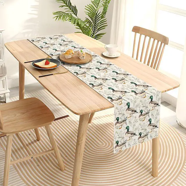 Alt view image 4 of 6 - Mallard Duck Table Runner Vintage Duck Hunting Birthday Baby Shower Party Decoration One Lucky Duck Home Kitchen Dining Room Table Decor (13" x 72")