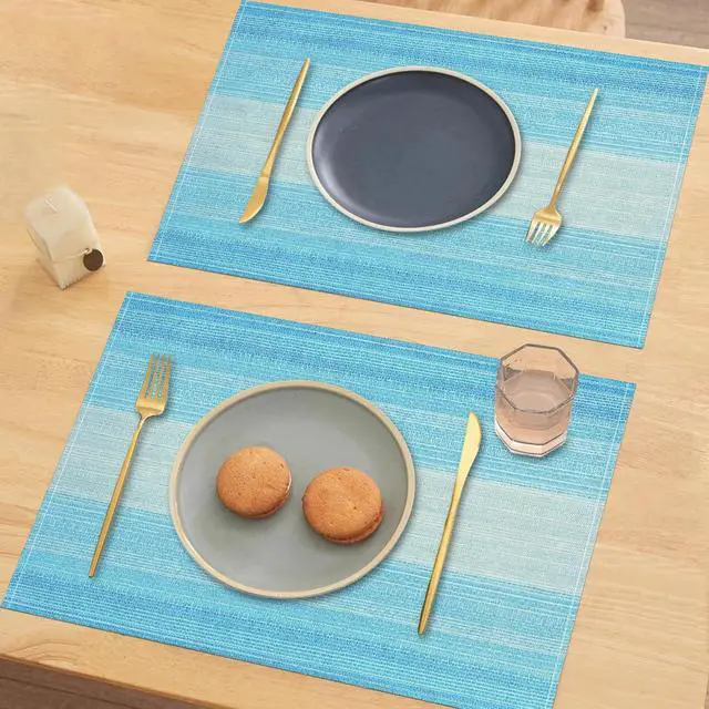 Alt view image 4 of 7 - Niviy Placemats, Placemats Set of 4 Washable Place Mats, Blue 12" x 18" | Easy to Clean, Heat Resistant Table Mats, Wipeable Linen Placemat for Holiday Party Kitchen Dining Table Decoration