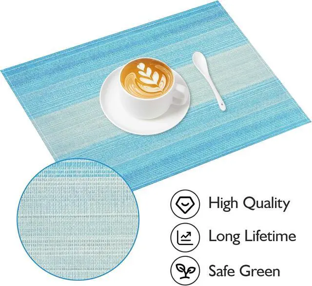 Alt view image 5 of 7 - Niviy Placemats, Placemats Set of 4 Washable Place Mats, Blue 12" x 18" | Easy to Clean, Heat Resistant Table Mats, Wipeable Linen Placemat for Holiday Party Kitchen Dining Table Decoration