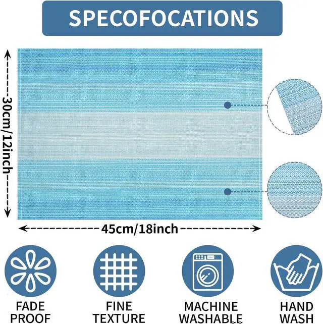 Alt view image 6 of 7 - Niviy Placemats, Placemats Set of 4 Washable Place Mats, Blue 12" x 18" | Easy to Clean, Heat Resistant Table Mats, Wipeable Linen Placemat for Holiday Party Kitchen Dining Table Decoration