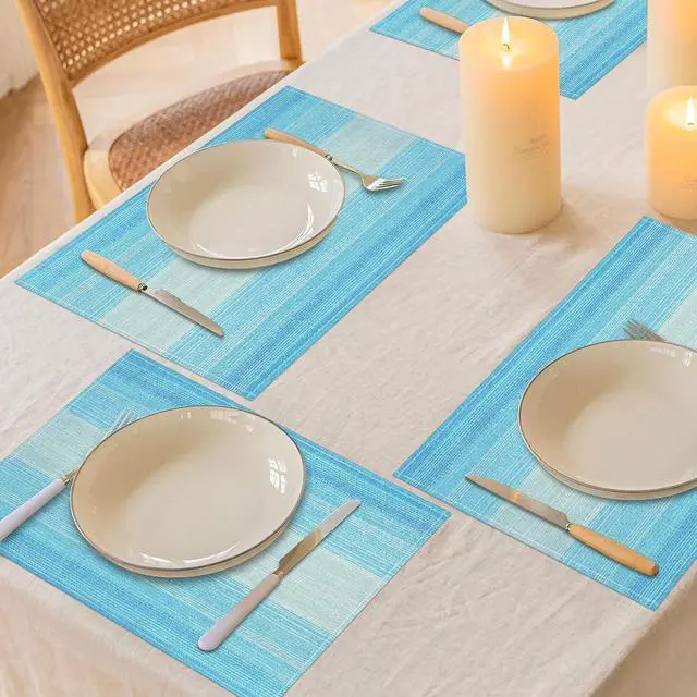 Alt view image 7 of 7 - Niviy Placemats, Placemats Set of 4 Washable Place Mats, Blue 12" x 18" | Easy to Clean, Heat Resistant Table Mats, Wipeable Linen Placemat for Holiday Party Kitchen Dining Table Decoration